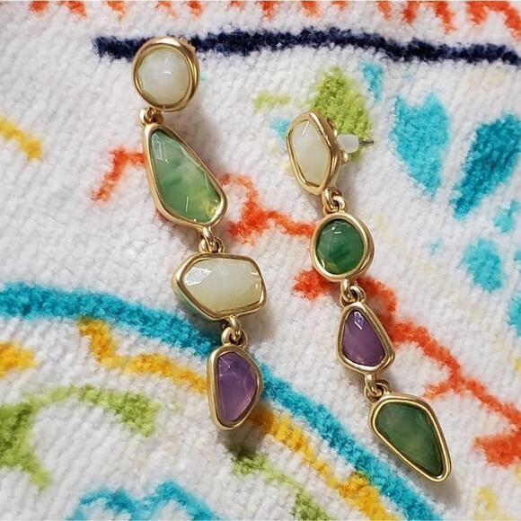 Lucky brand jeweled geometric gold tone drop earrings NEW!!!!‎ - Picture 3 of 4